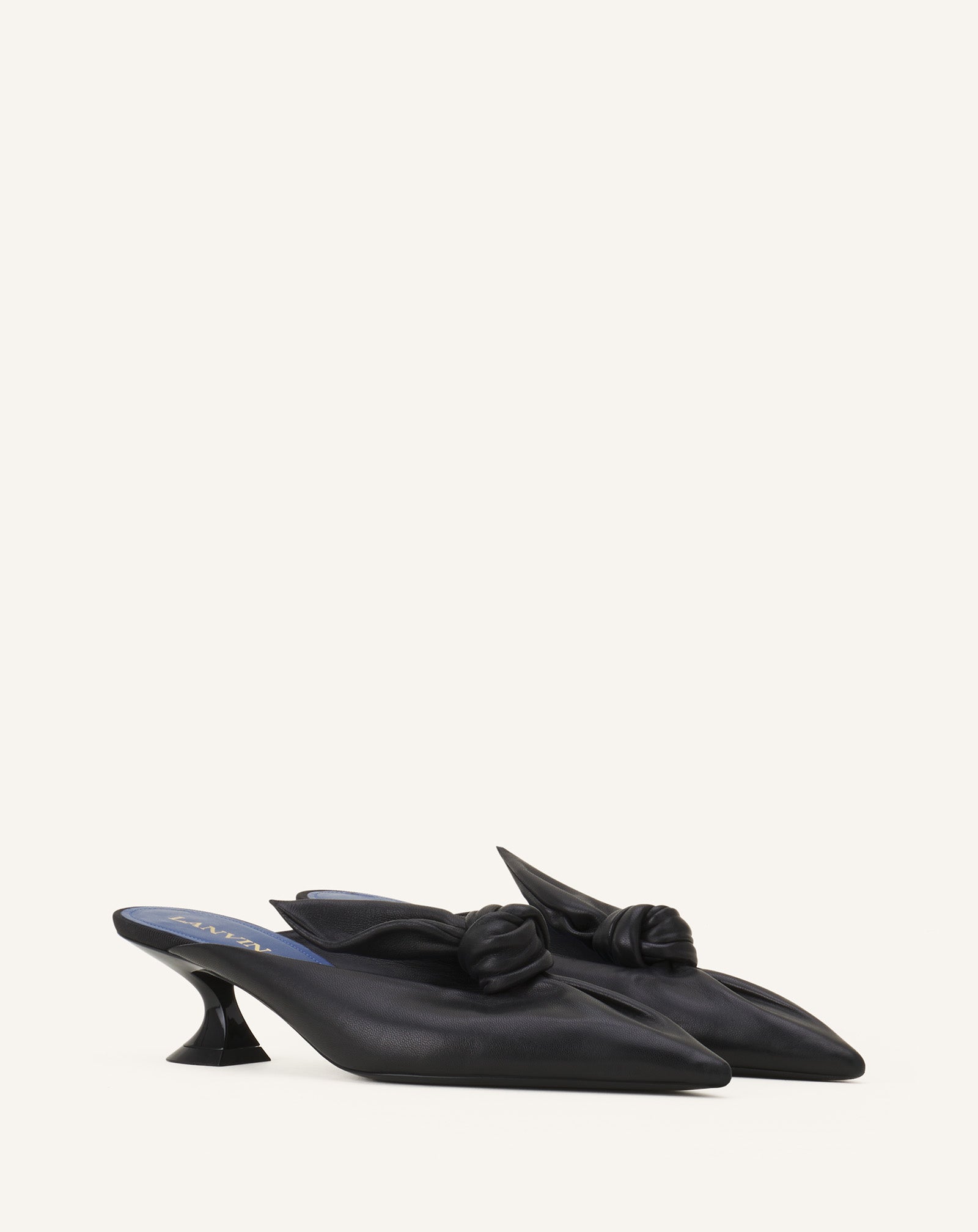 MIDNIGHT STEP HEELED MULES WITH A LEATHER BOW - Image 2