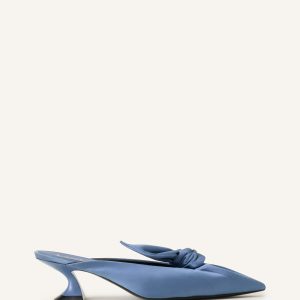 MIDNIGHT STEP HEELED MULES WITH A SATIN BOW
