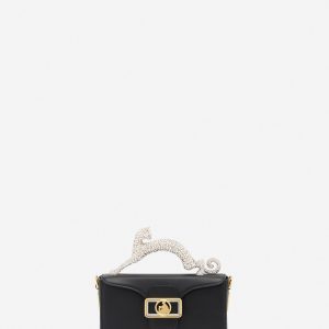 PENCIL CAT NANO BAG IN LEATHER AND RHINESTONES