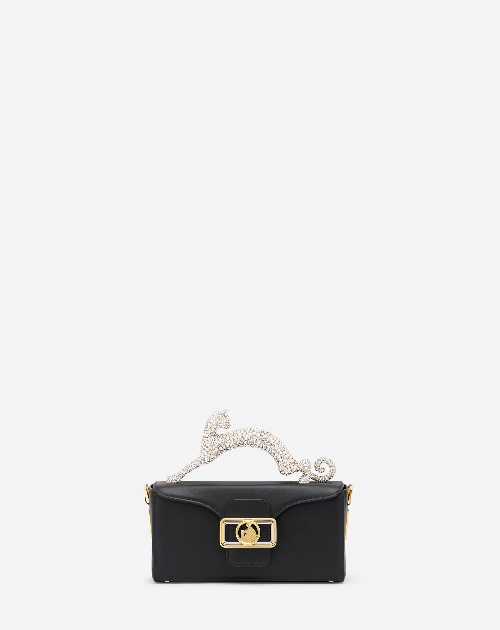 PENCIL CAT NANO BAG IN LEATHER AND RHINESTONES