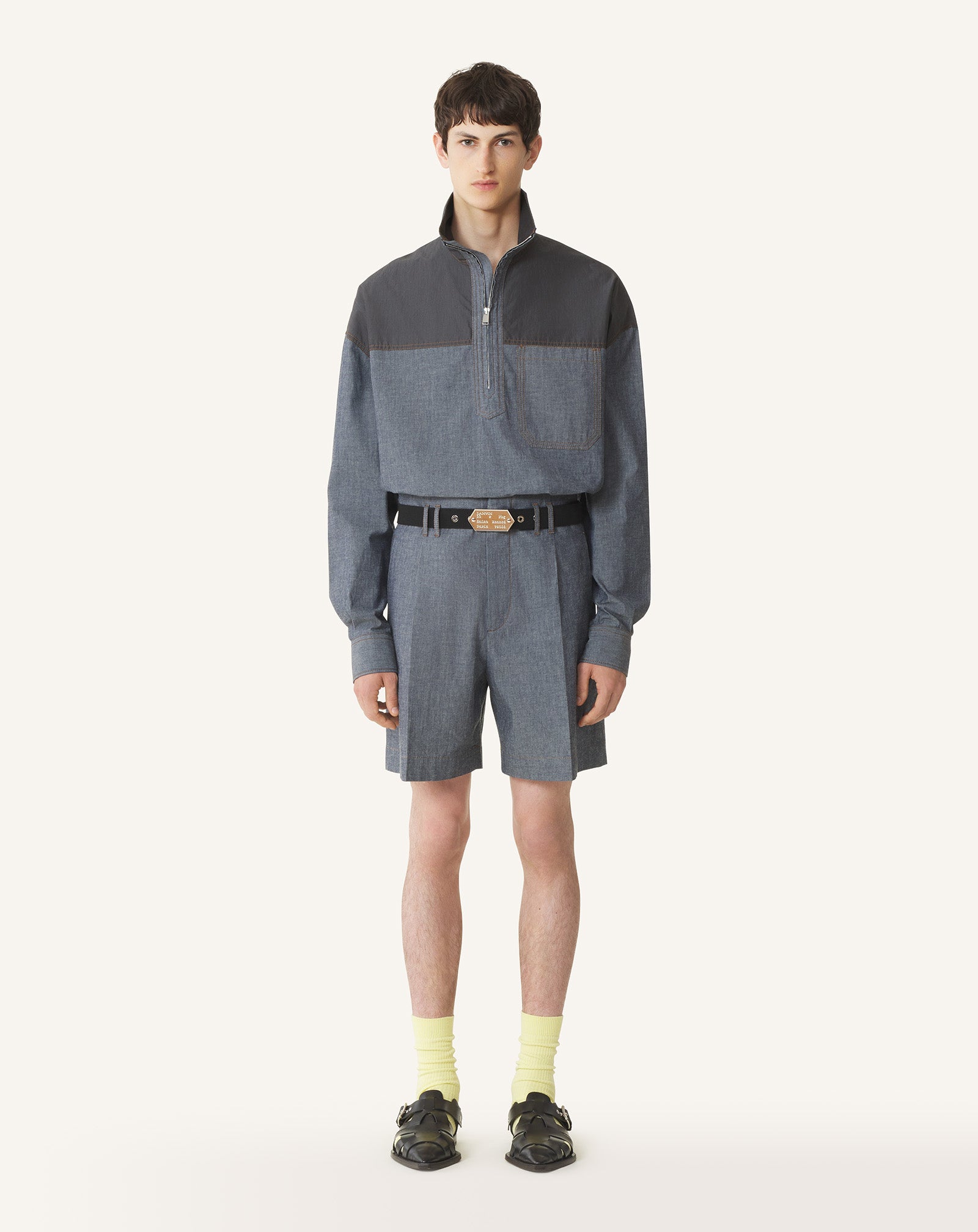 HIGH ZIP-NECK CHAMBRAY TOP - Image 2