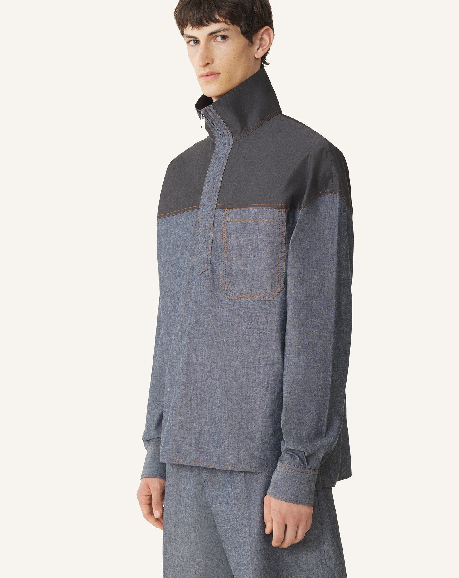 HIGH ZIP-NECK CHAMBRAY TOP - Image 3