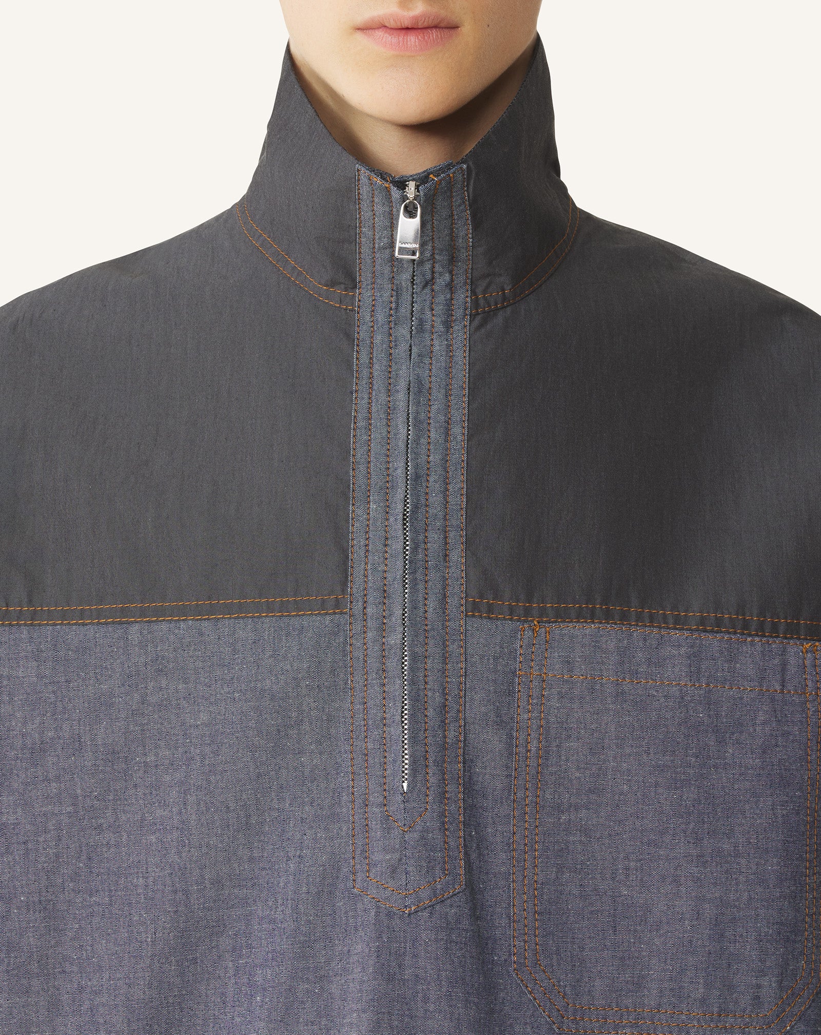 HIGH ZIP-NECK CHAMBRAY TOP - Image 5