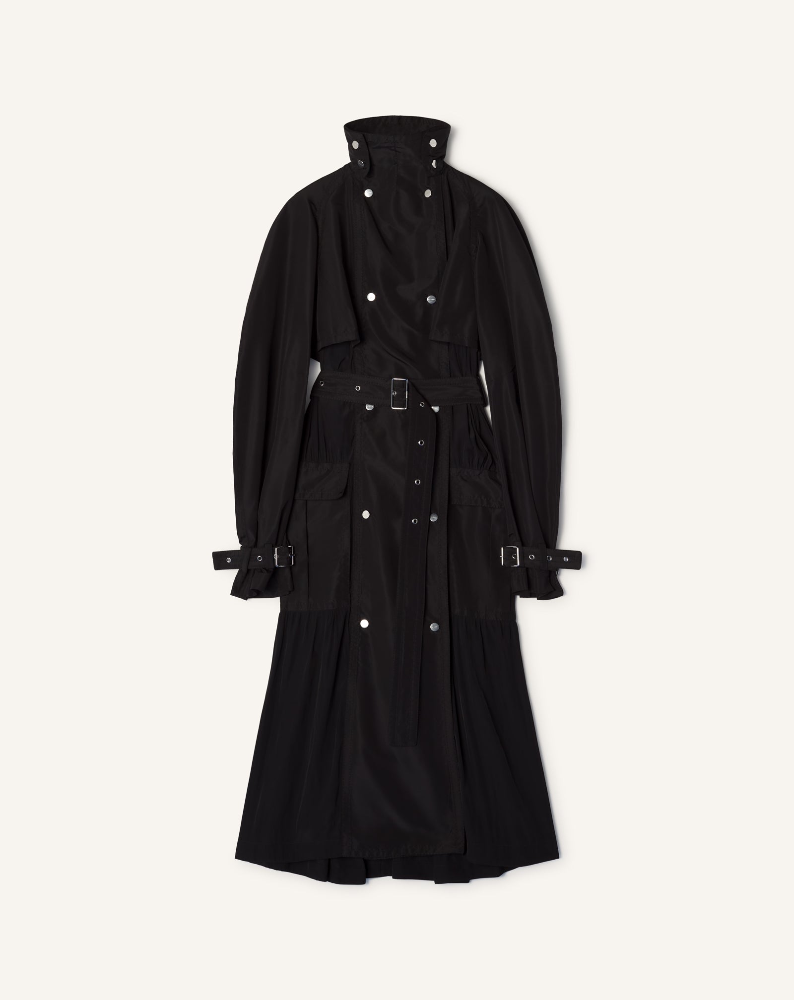 BI-MATERIAL TRENCH COAT IN SILK FAILLE AND CHARMEUSE FABRIC