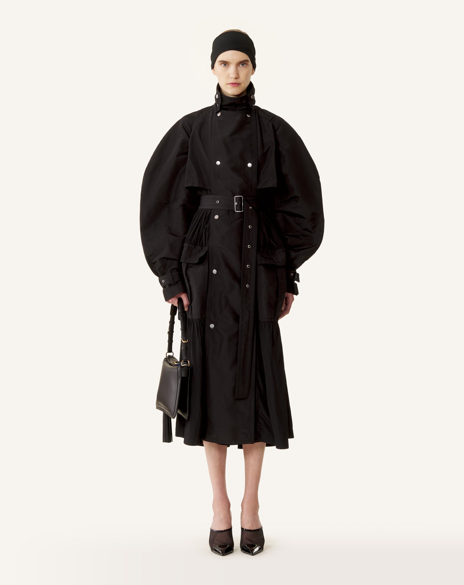 BI-MATERIAL TRENCH COAT IN SILK FAILLE AND CHARMEUSE FABRIC - Image 2
