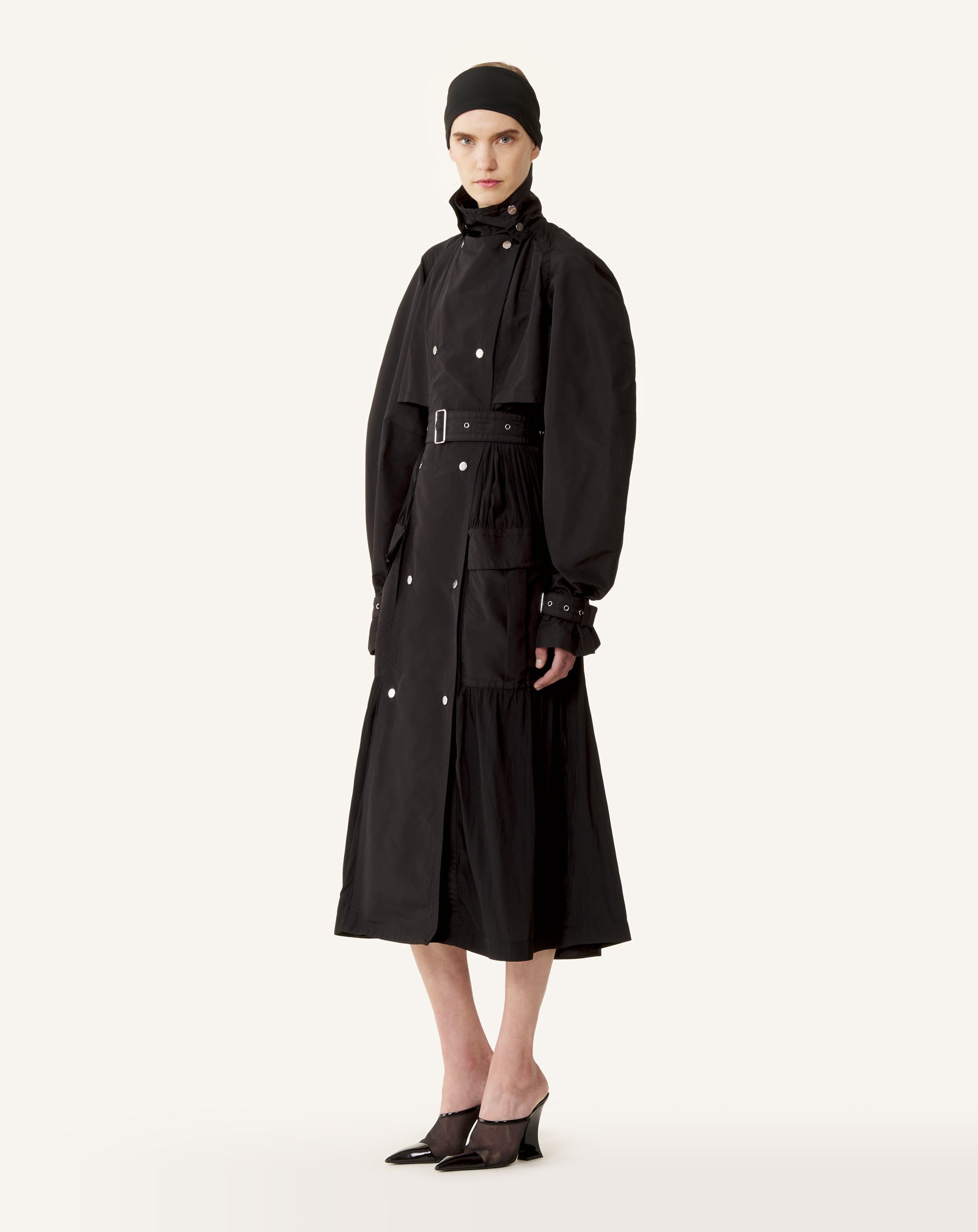 BI-MATERIAL TRENCH COAT IN SILK FAILLE AND CHARMEUSE FABRIC - Image 3