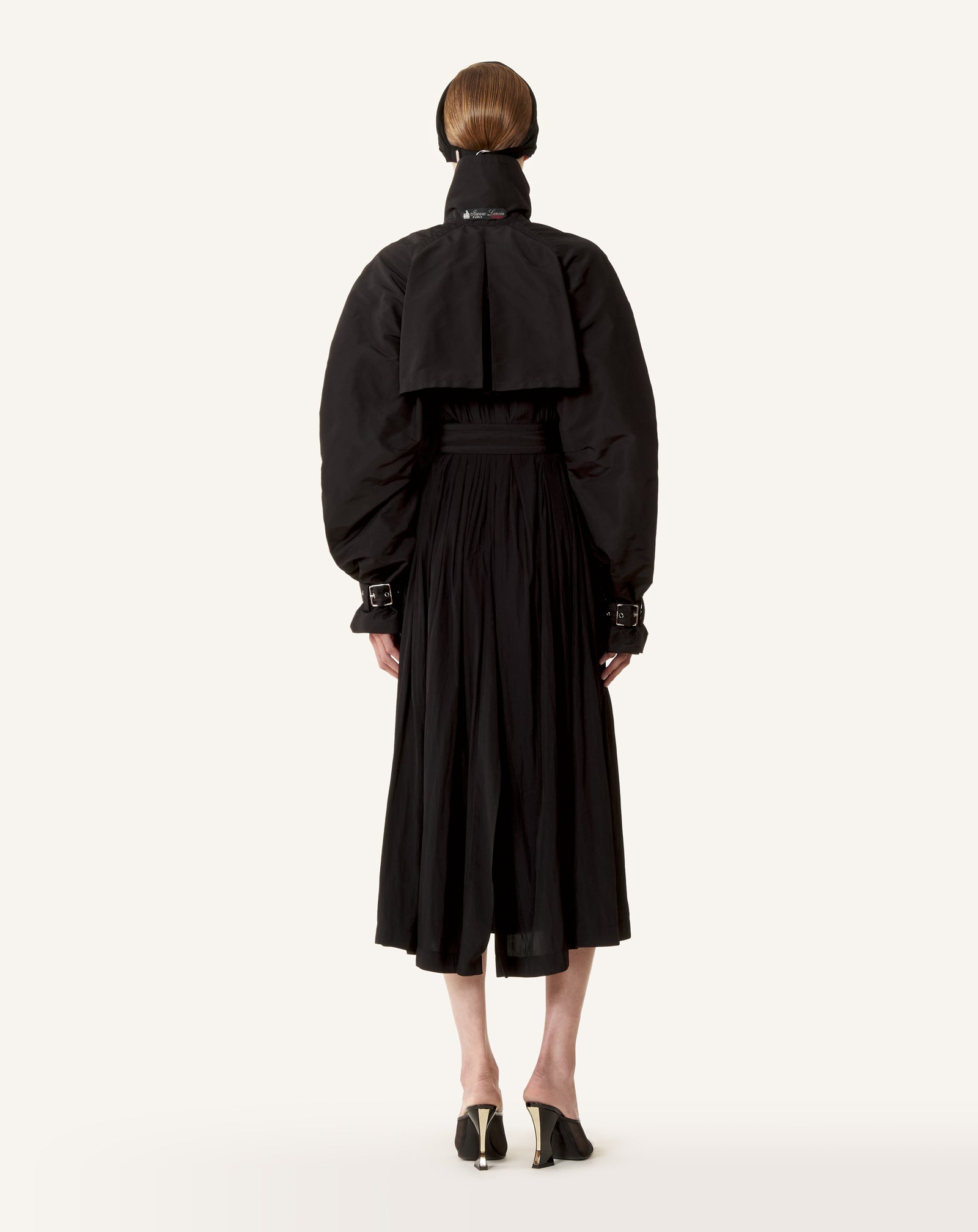 BI-MATERIAL TRENCH COAT IN SILK FAILLE AND CHARMEUSE FABRIC - Image 4
