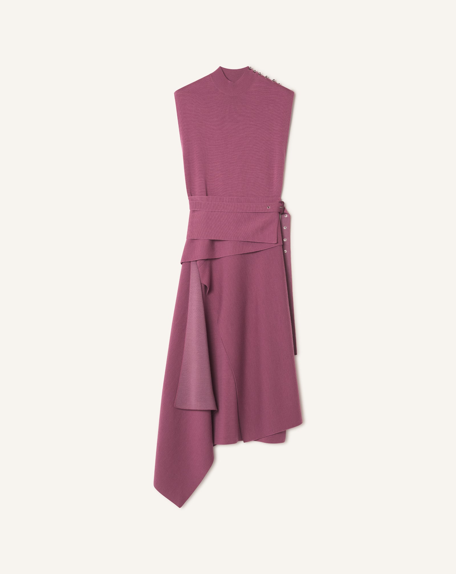 DRAPED HIGH COLLAR DRESS IN WOOL