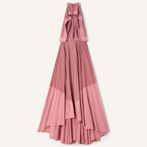PLEATED DRESS IN CHARMEUSE AND COTTON