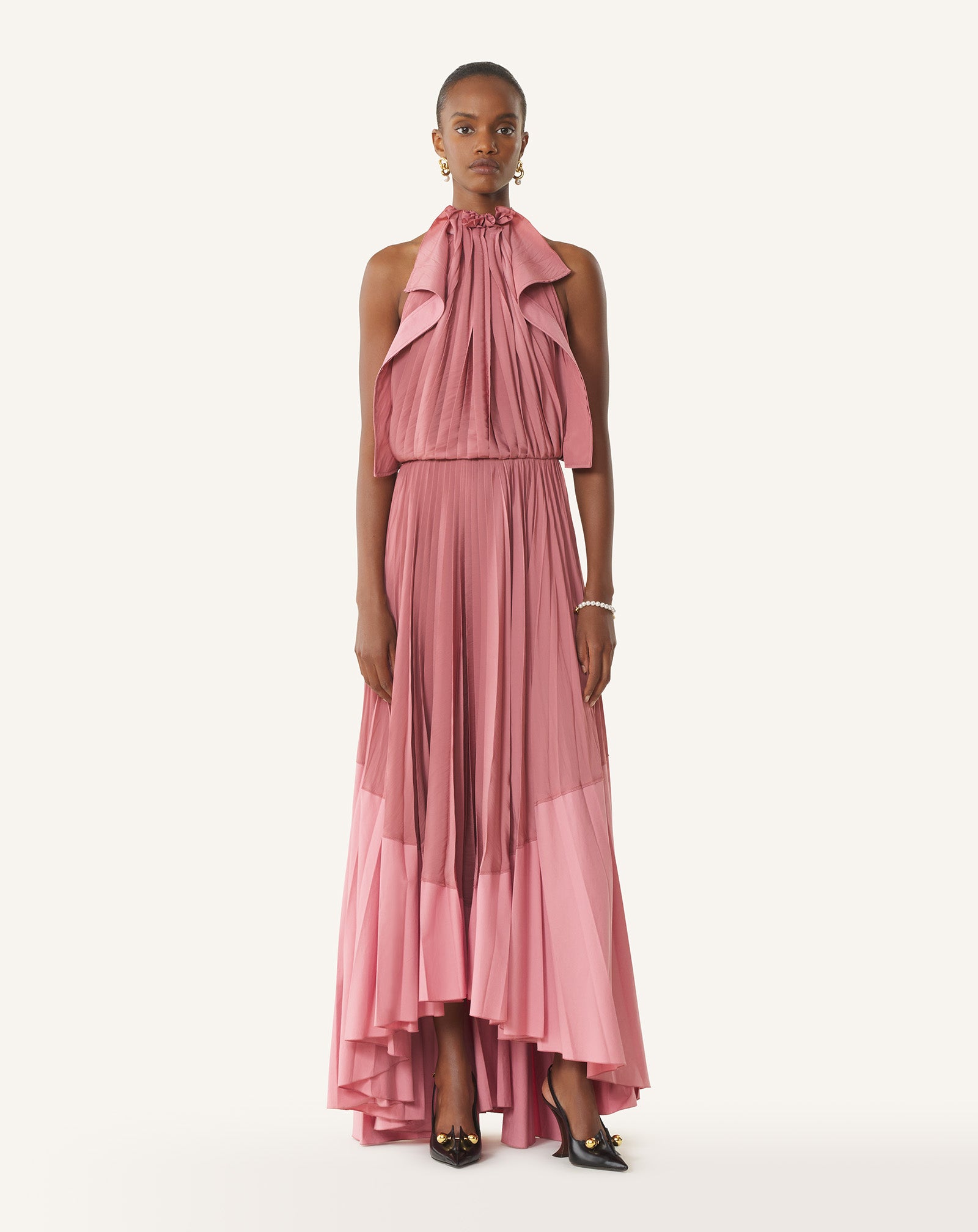 PLEATED DRESS IN CHARMEUSE AND COTTON - Image 2