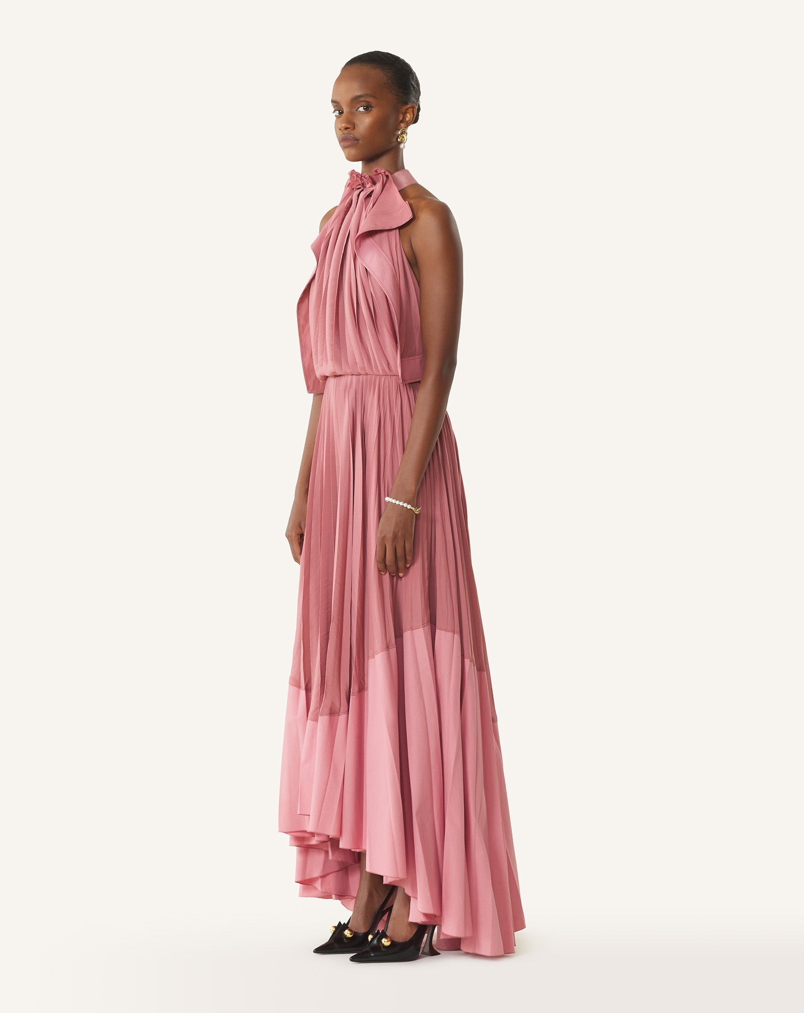 PLEATED DRESS IN CHARMEUSE AND COTTON - Image 3