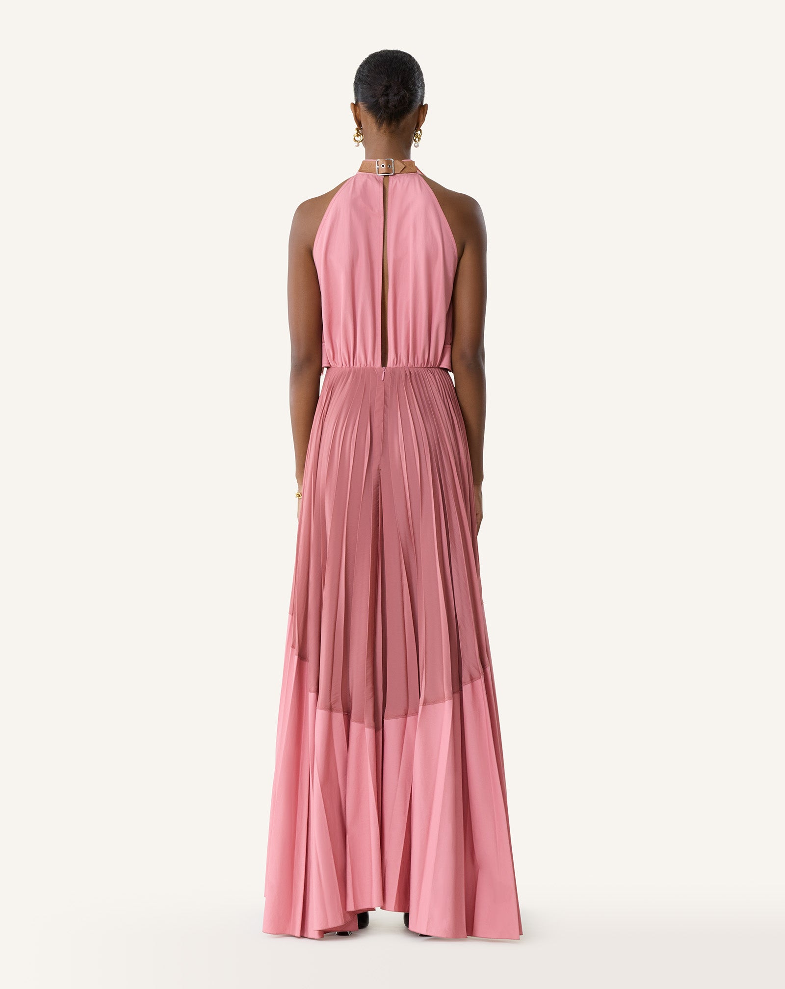 PLEATED DRESS IN CHARMEUSE AND COTTON - Image 4