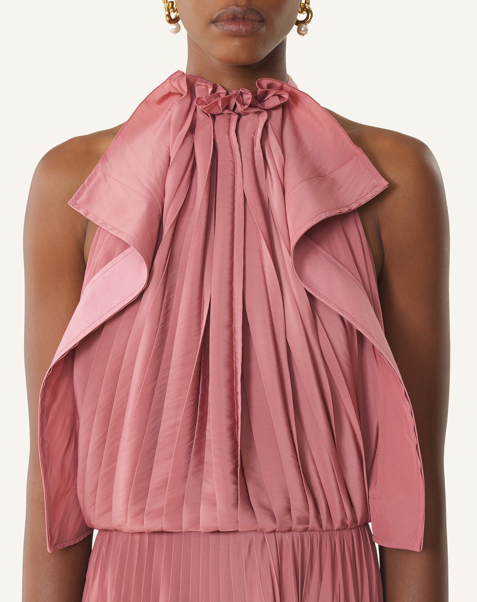 PLEATED DRESS IN CHARMEUSE AND COTTON - Image 5