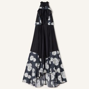 PLEATED DRESS IN CHARMEUSE AND PRINTED COTTON