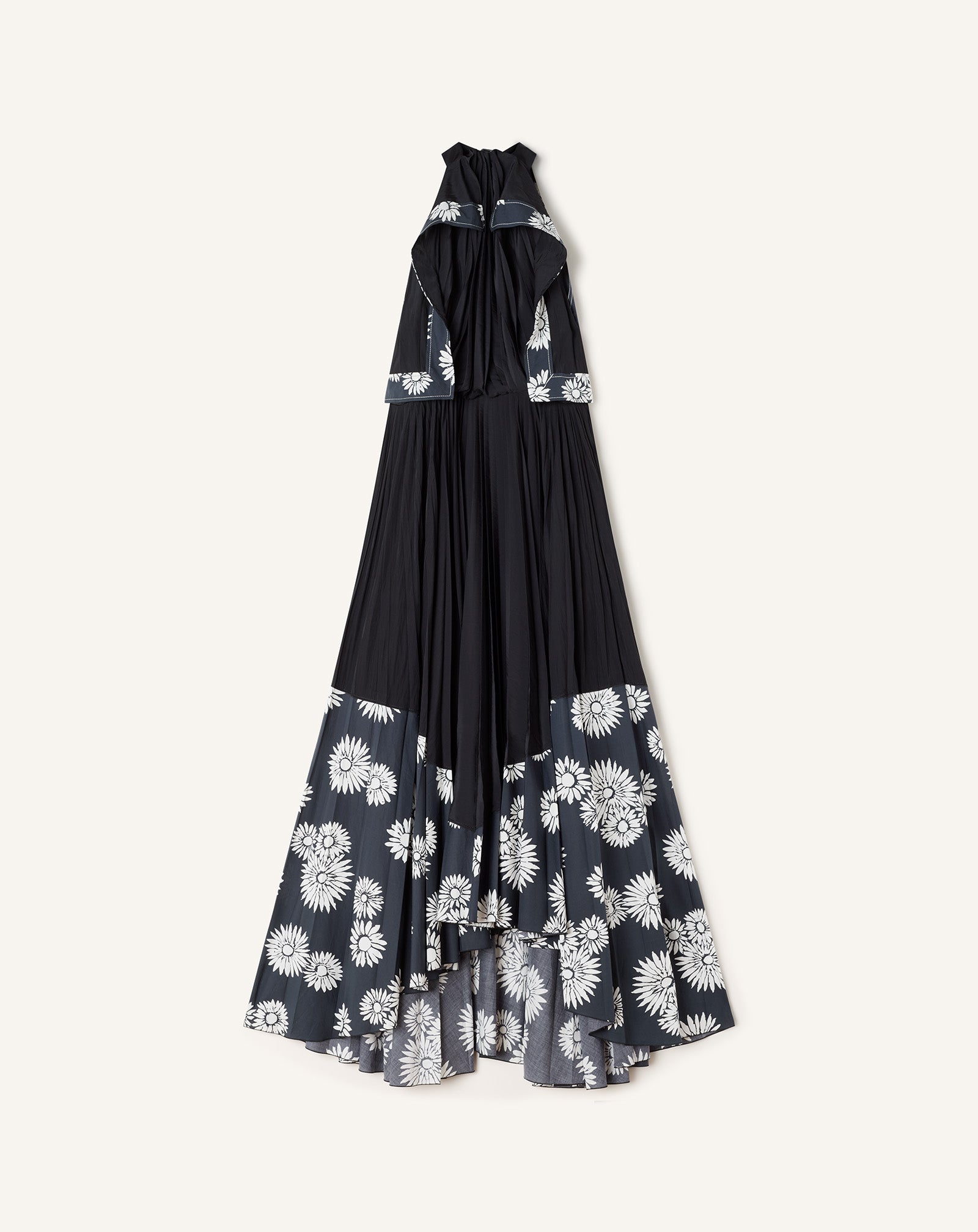 PLEATED DRESS IN CHARMEUSE AND PRINTED COTTON