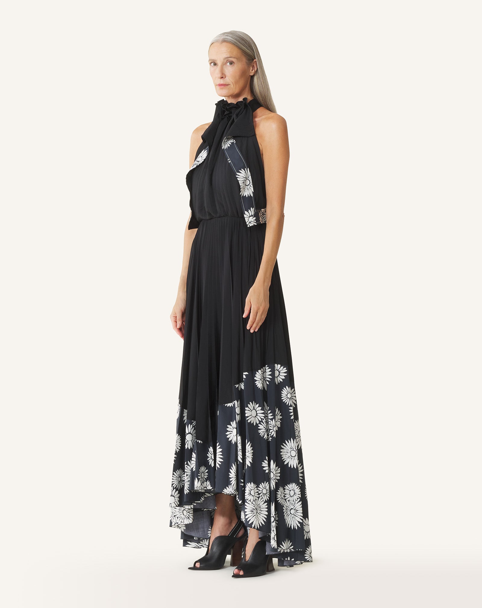 PLEATED DRESS IN CHARMEUSE AND PRINTED COTTON - Image 3
