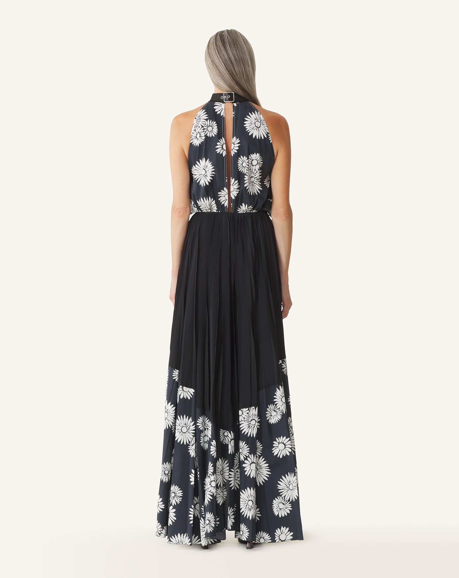 PLEATED DRESS IN CHARMEUSE AND PRINTED COTTON - Image 4