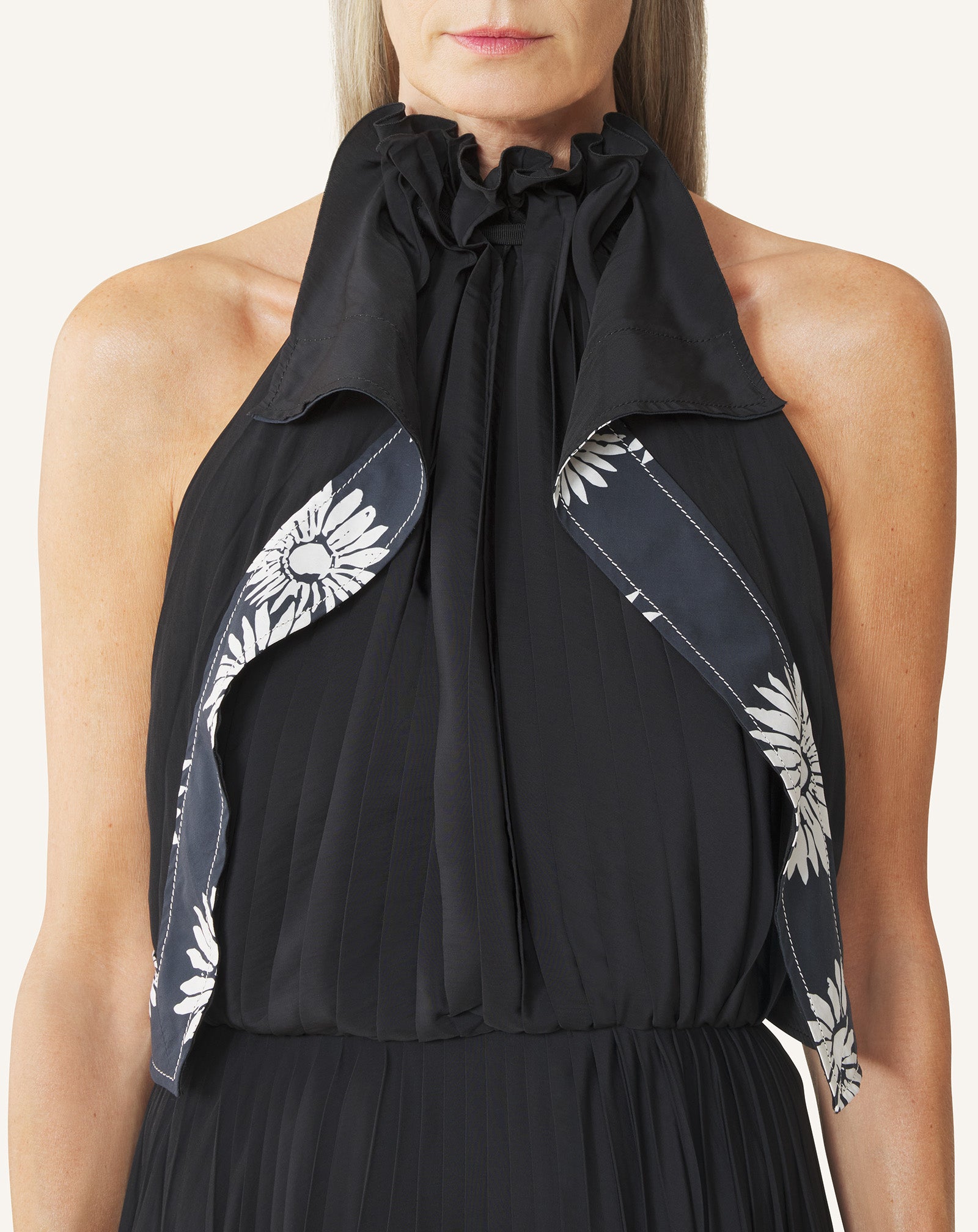 PLEATED DRESS IN CHARMEUSE AND PRINTED COTTON - Image 5