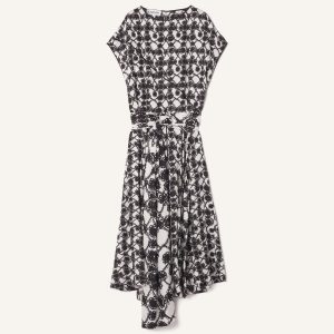 PRINTED SILK DRAPED DRESS