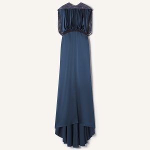 EMBROIDERED BACK DRESS IN SILK SATIN