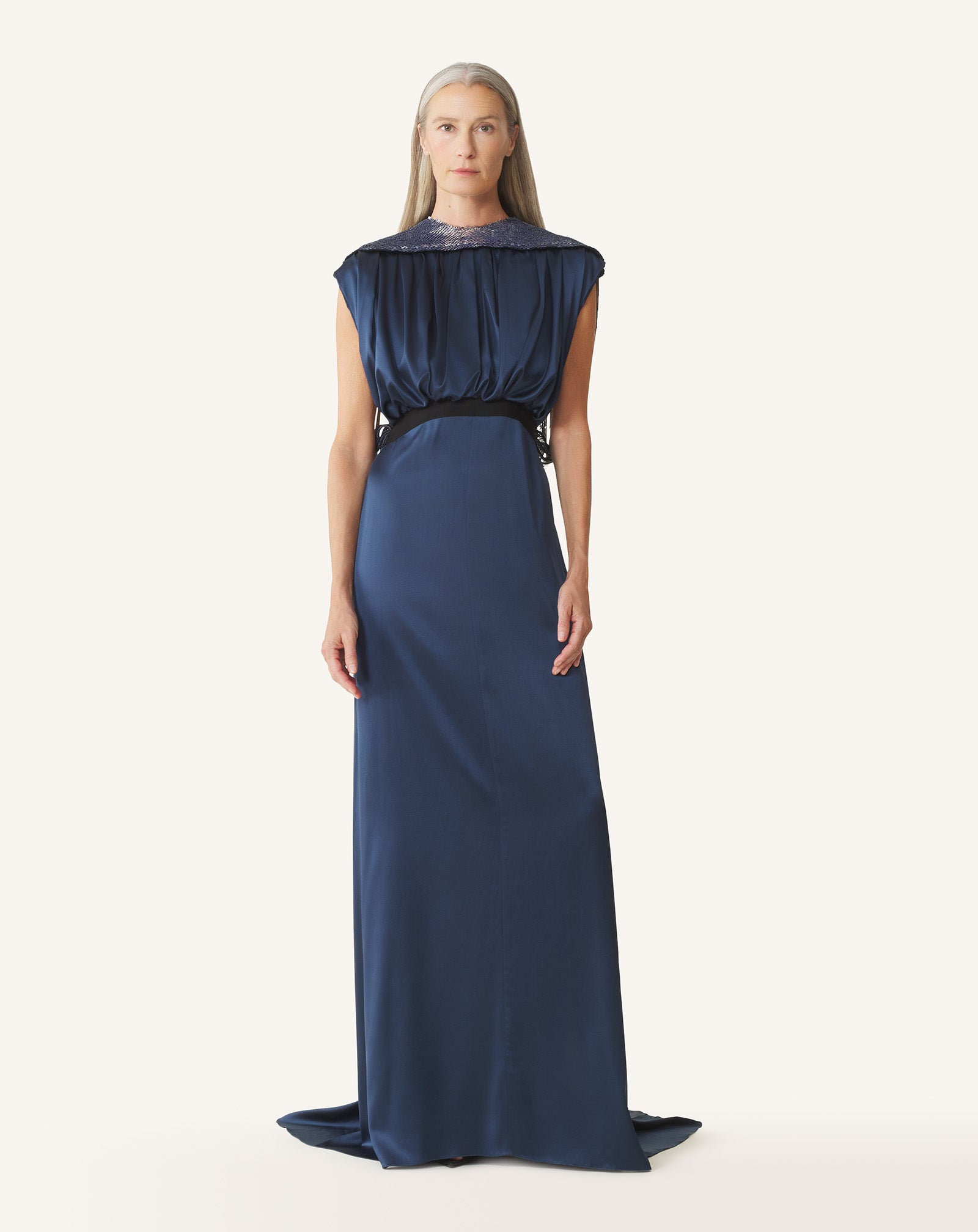 EMBROIDERED BACK DRESS IN SILK SATIN - Image 2