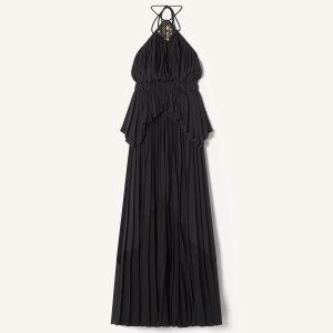 EMBROIDERED DRESS IN SILK AND CHARMEUSE