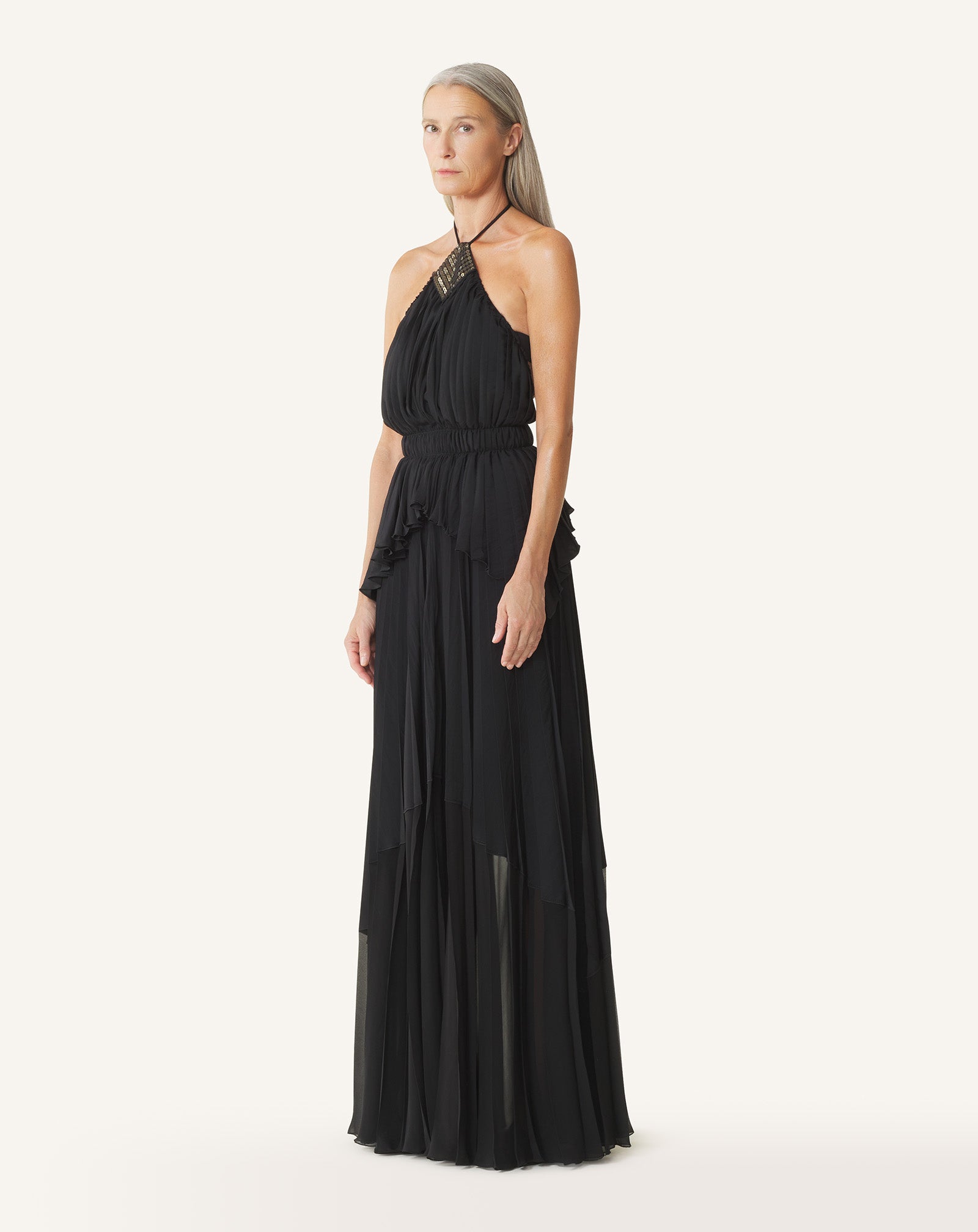 EMBROIDERED DRESS IN SILK AND CHARMEUSE - Image 3