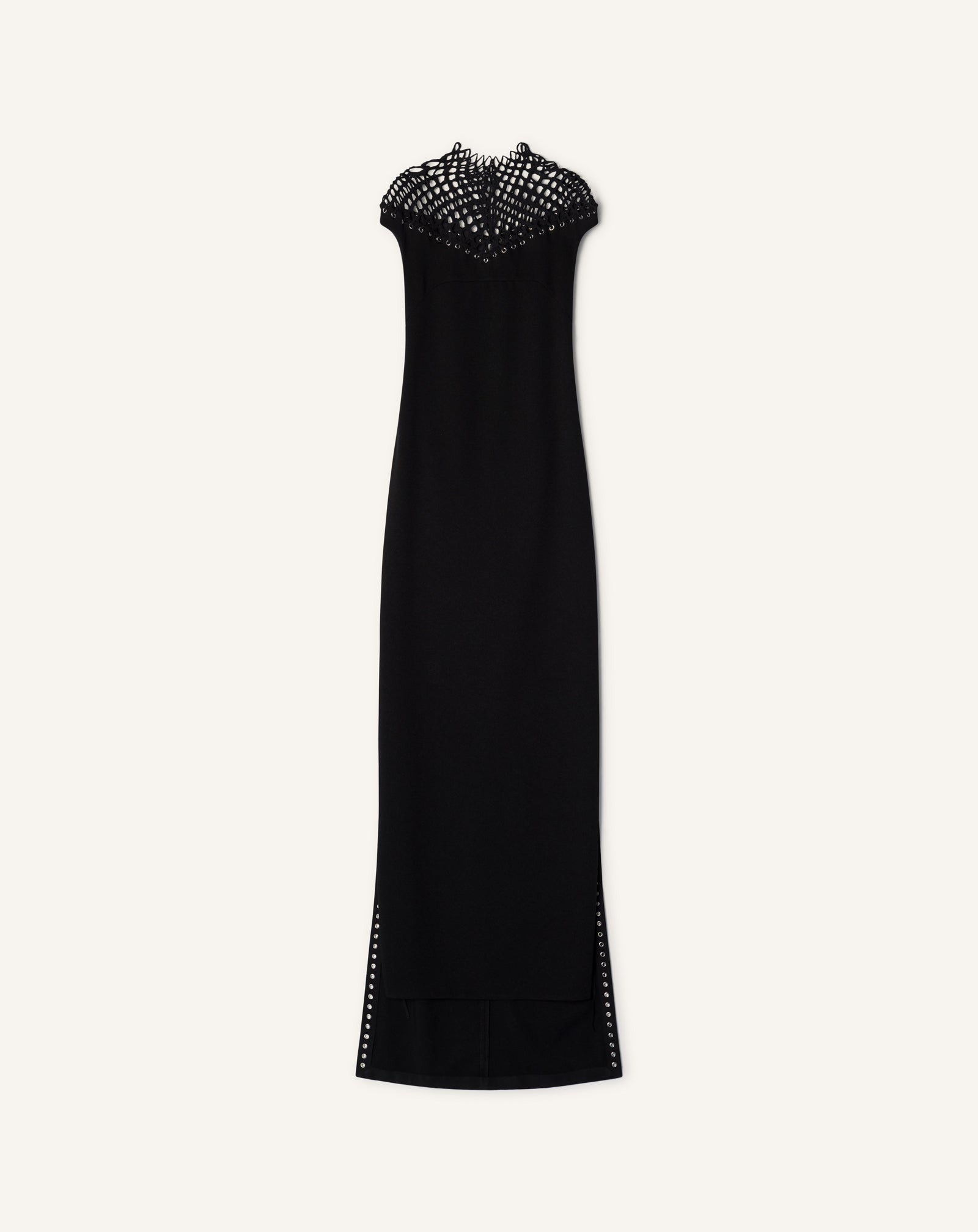 LONG VISCOSE DRESS WITH MESH DETAIL