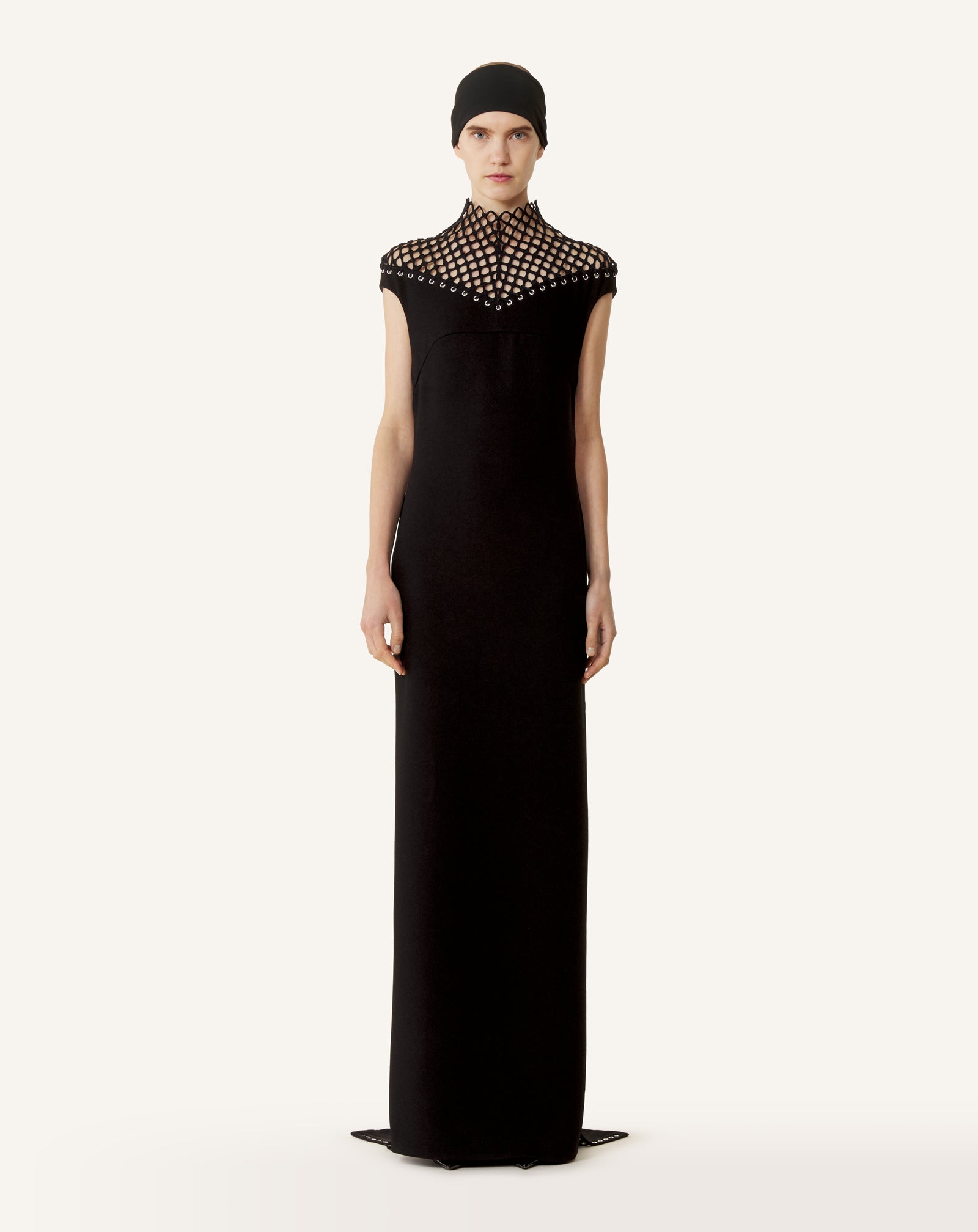 LONG VISCOSE DRESS WITH MESH DETAIL - Image 3