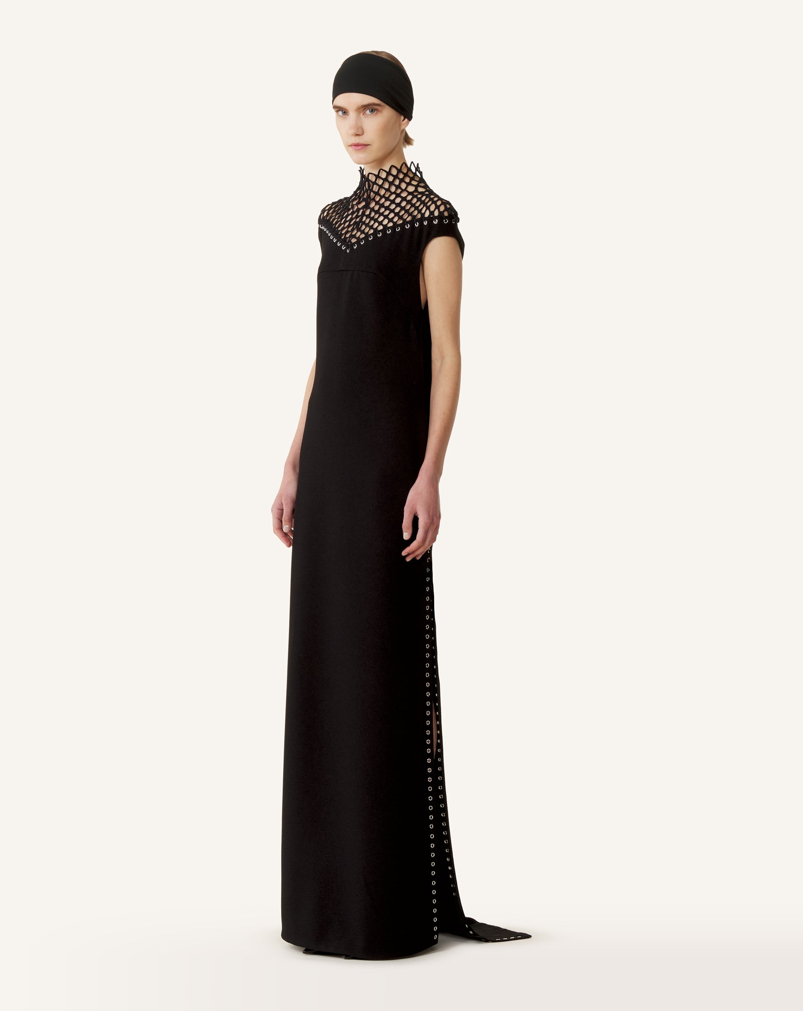 LONG VISCOSE DRESS WITH MESH DETAIL - Image 4