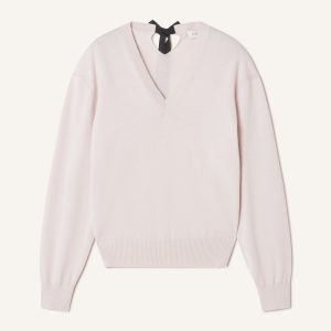 V-NECK MERINO SWEATER WITH GROSGRAIN DETAIL