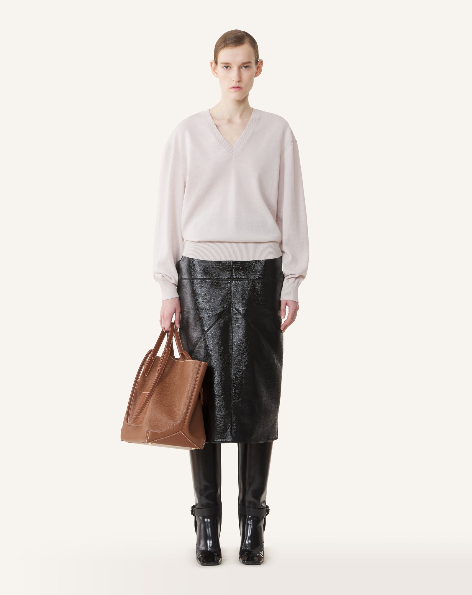 V-NECK MERINO SWEATER WITH GROSGRAIN DETAIL - Image 2