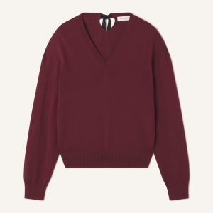 V-NECK MERINO SWEATER WITH GROSGRAIN DETAIL