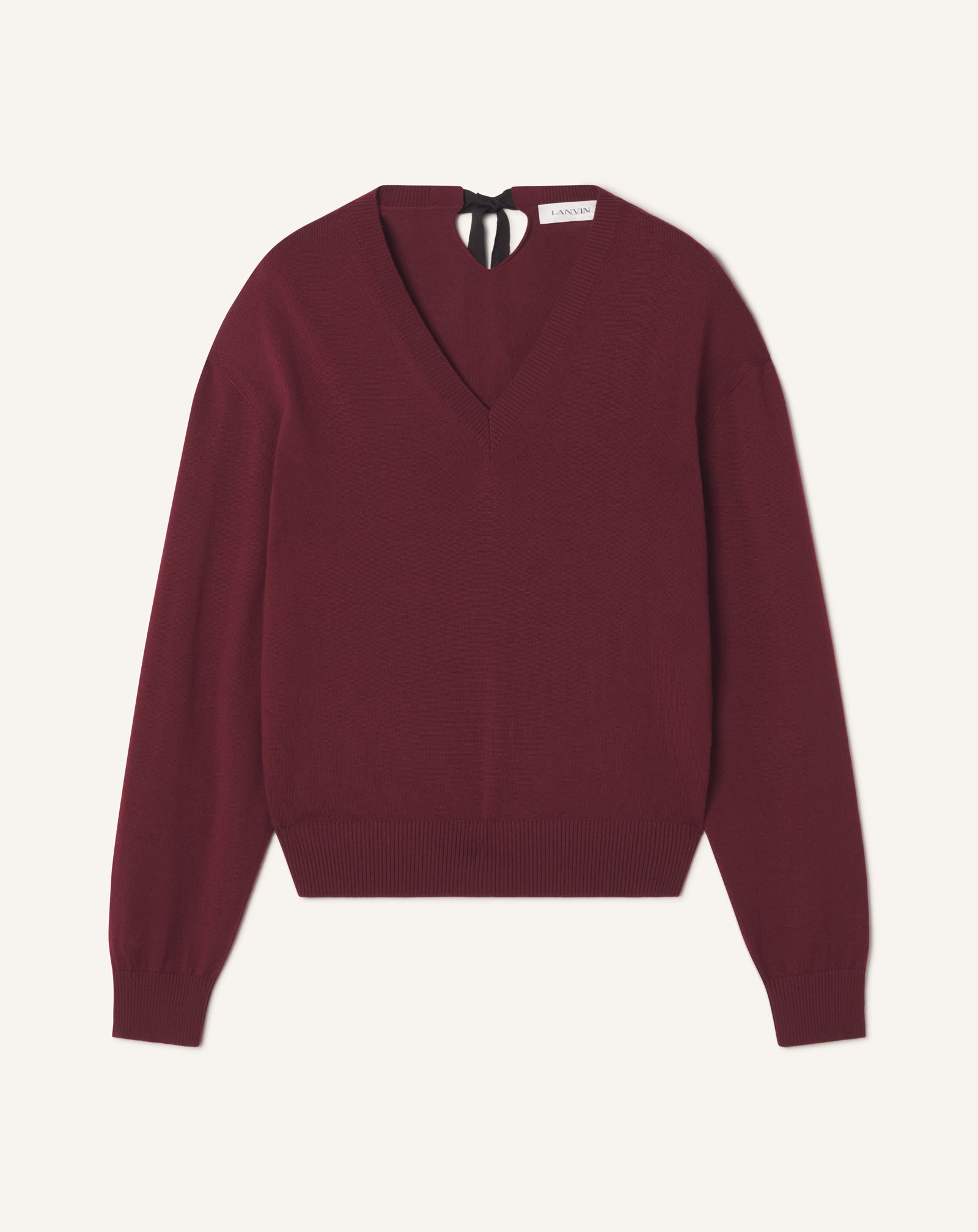 V-NECK MERINO SWEATER WITH GROSGRAIN DETAIL