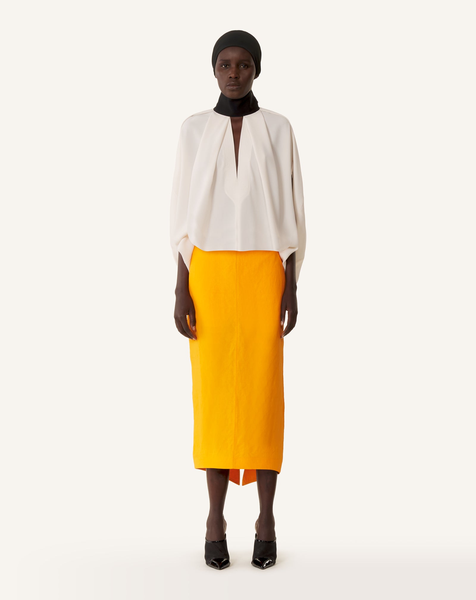 ASYMMETRICAL MIDI SKIRT IN PAPER AND VISCOSE - Image 2