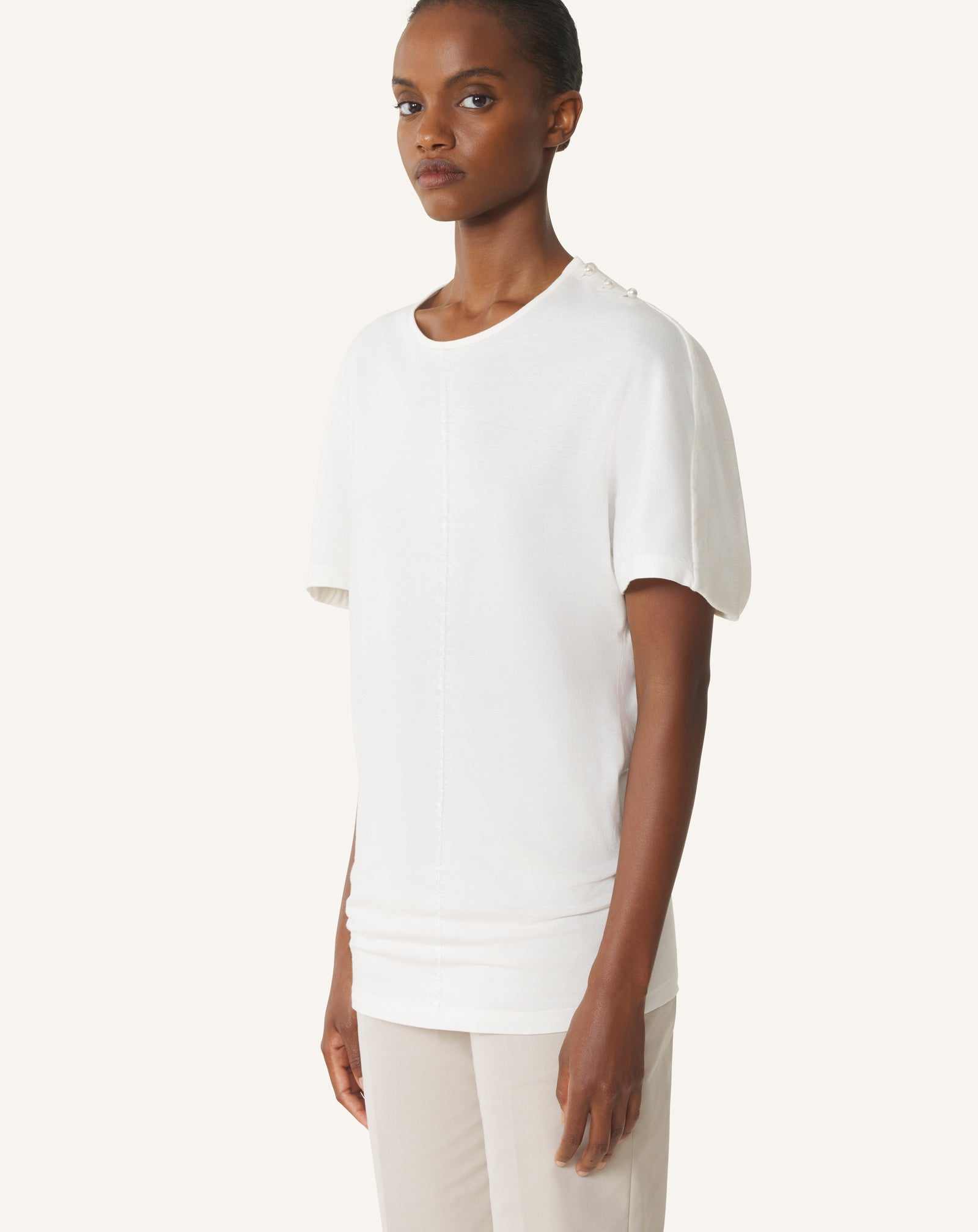 CAPE-EFFECT T-SHIRT IN COTTON AND SILK - Image 3