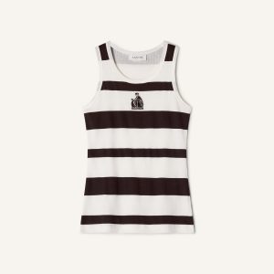 COTTON JERSEY MOTHER AND CHILD EMBROIDERED RIBBED TANK TOP