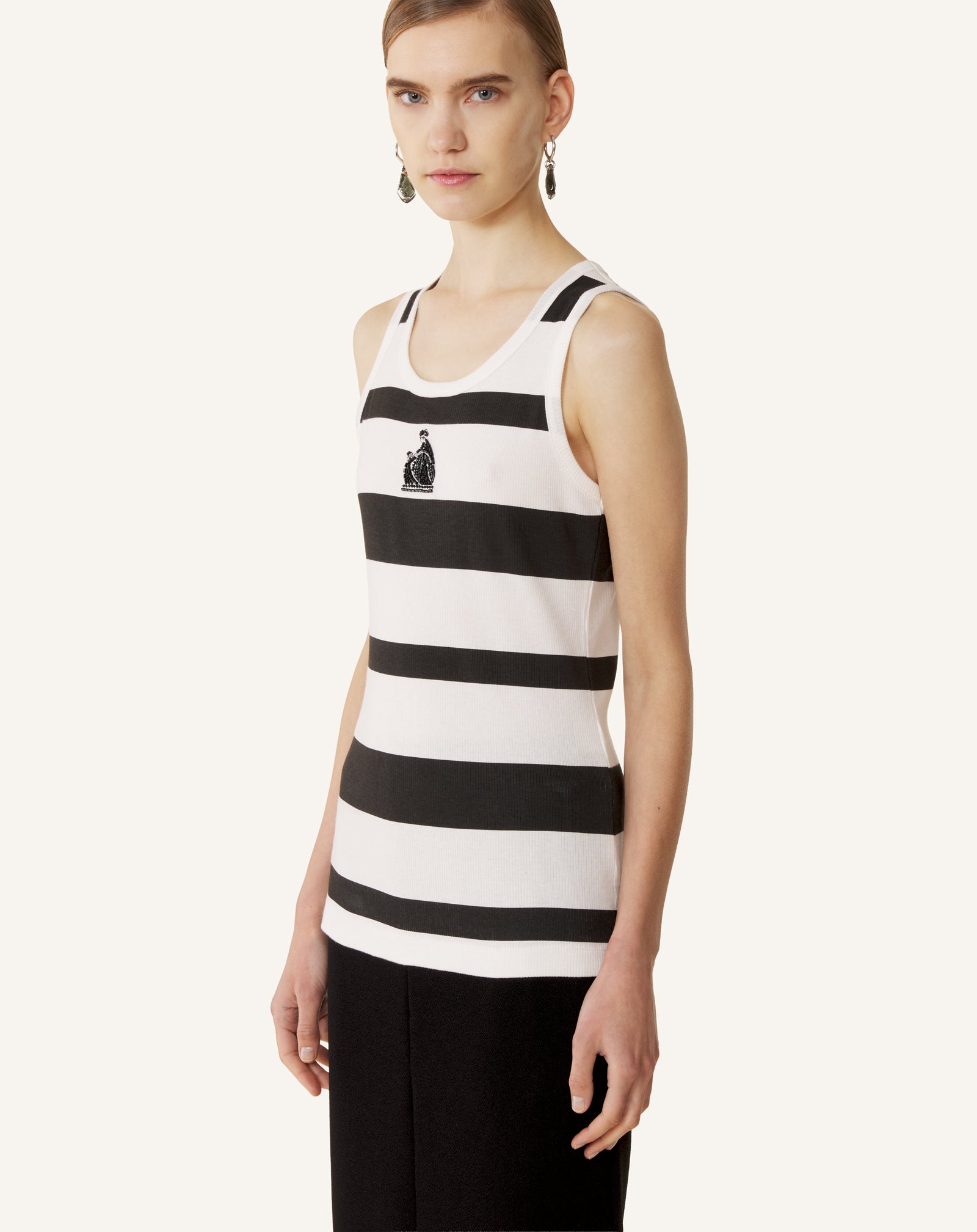 COTTON JERSEY MOTHER AND CHILD EMBROIDERED RIBBED TANK TOP - Image 3