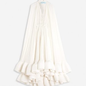 LONG CHARMEUSE RUFFLE DRESS
